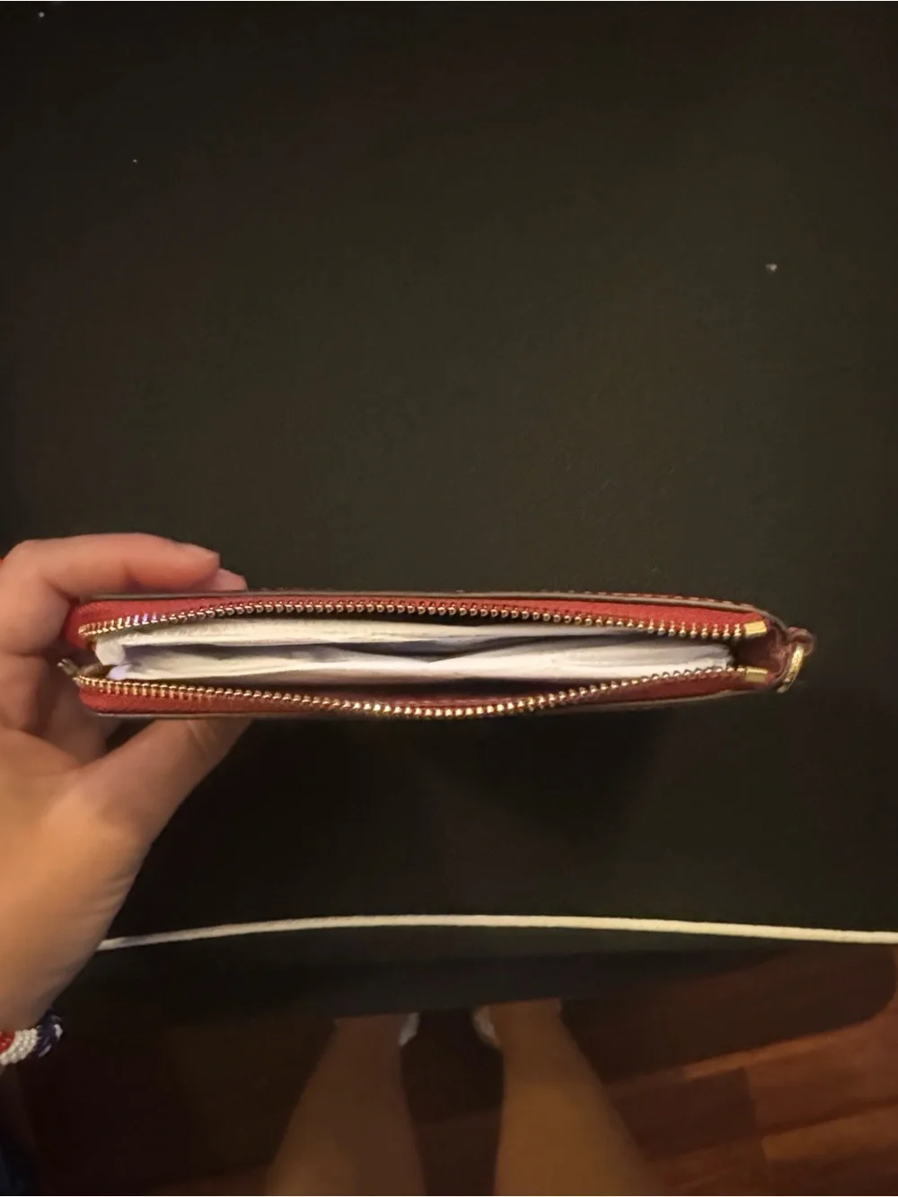 COACH Red Embossed Signature Wristlet with Gold Logo